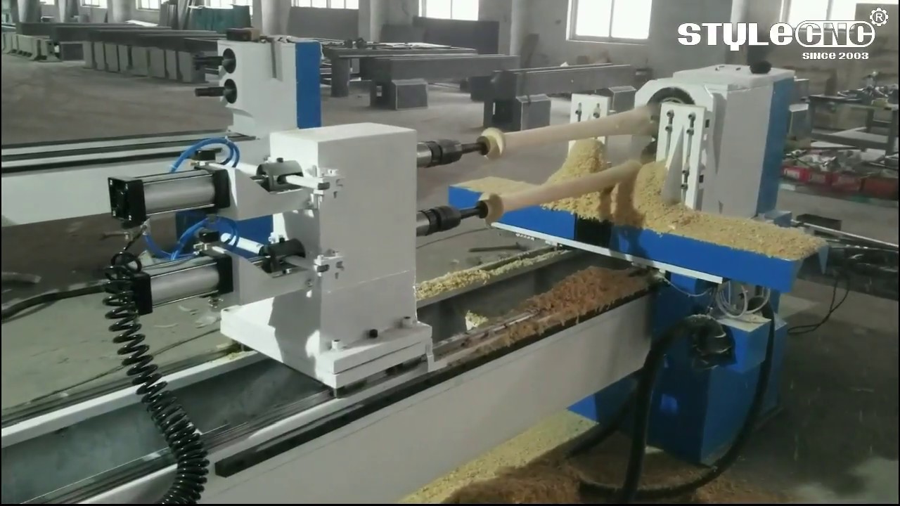雙主軸自動數(shù)控木工車床，用于棒球棒